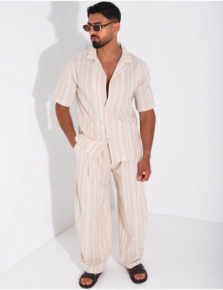 Ensemble en lin à rayures pantalon et chemise