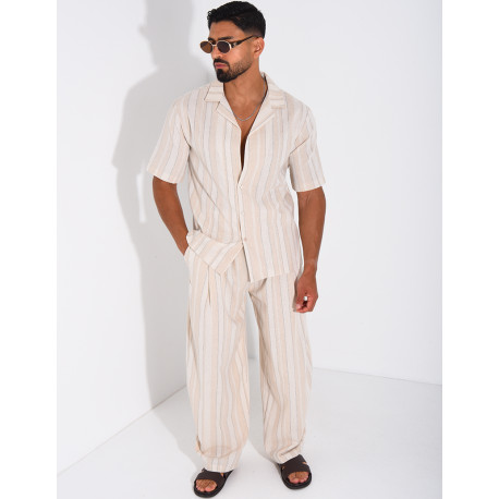 Ensemble en lin à rayures pantalon et chemise