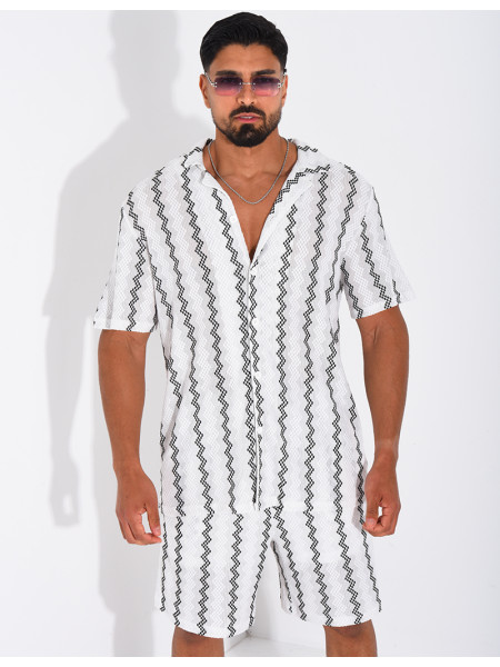 Ensemble ajouré short et chemise à rayures