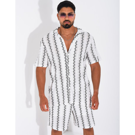 Ensemble ajouré short et chemise à rayures