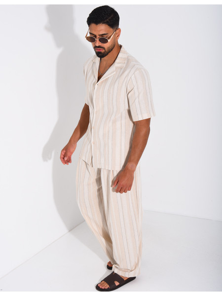 Ensemble en lin à rayures pantalon et chemise
