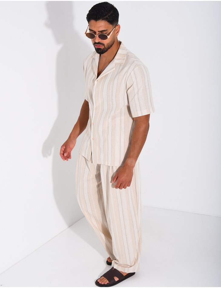 Ensemble en lin à rayures pantalon et chemise