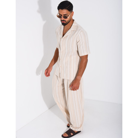 Ensemble en lin à rayures pantalon et chemise