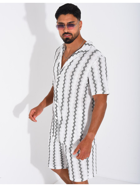 Ensemble ajouré short et chemise à rayures