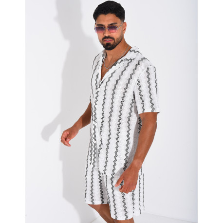 Ensemble ajouré short et chemise à rayures