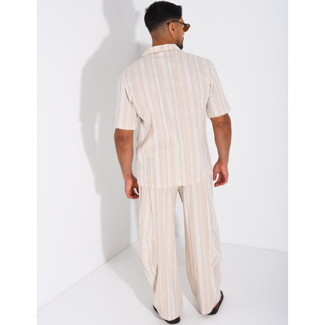 Ensemble en lin à rayures pantalon et chemise