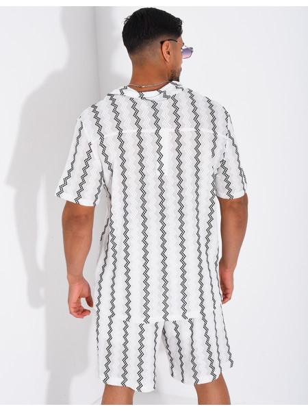 Ensemble ajouré short et chemise à rayures