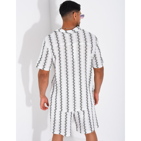 Ensemble ajouré short et chemise à rayures