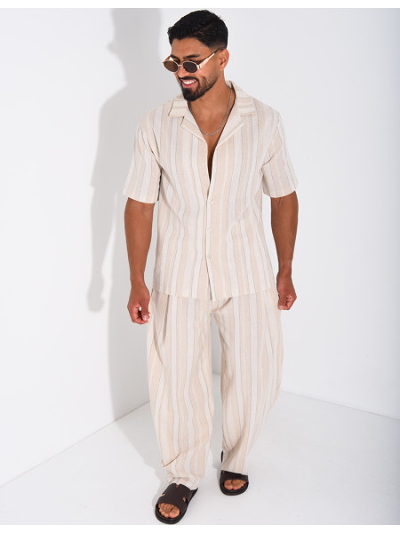 Ensemble en lin à rayures pantalon et chemise