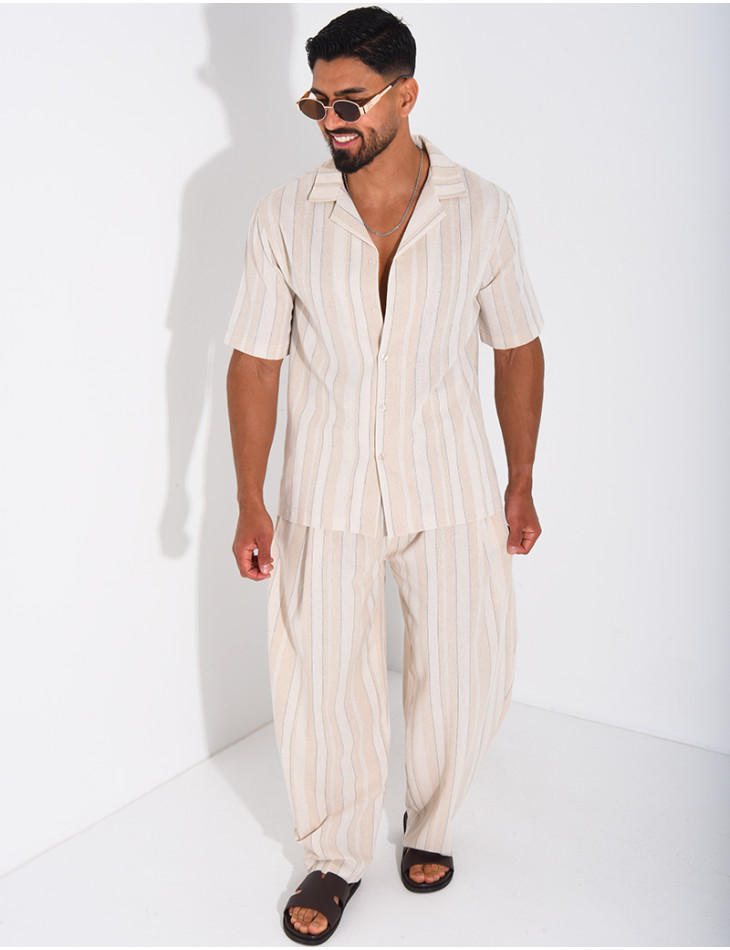 Ensemble en lin à rayures pantalon et chemise