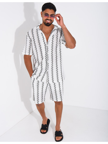 Ensemble ajouré short et chemise à rayures