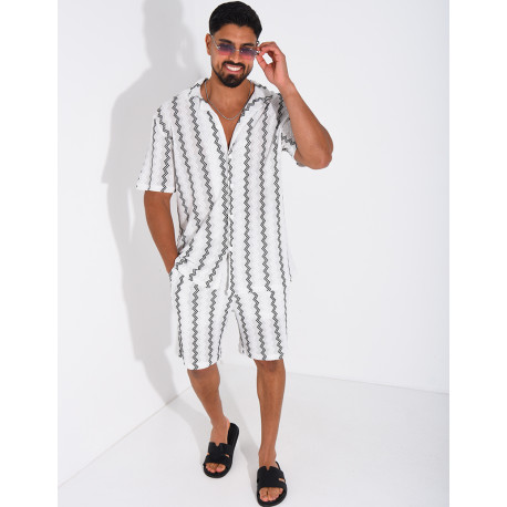 Ensemble ajouré short et chemise à rayures