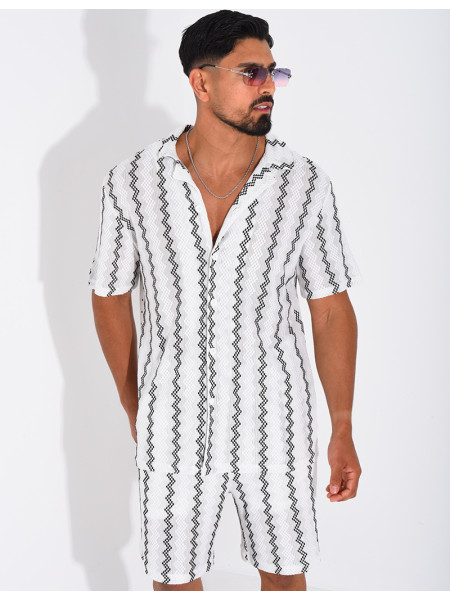 Ensemble ajouré short et chemise à rayures