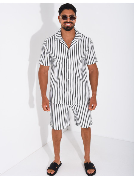 Ensemble ajouré short et chemise à rayures