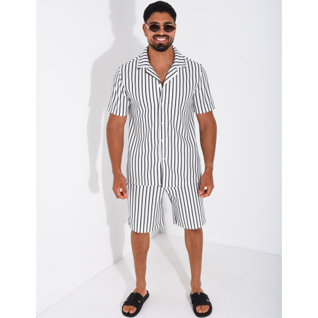 Ensemble ajouré short et chemise à rayures