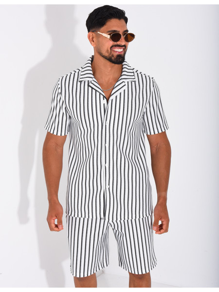 Ensemble ajouré short et chemise à rayures