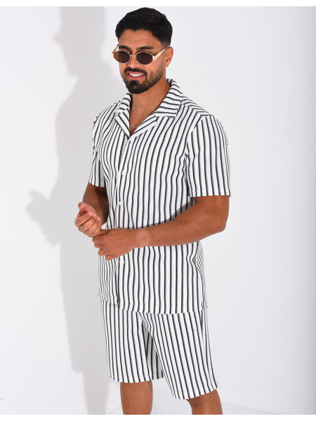 Ensemble ajouré short et chemise à rayures