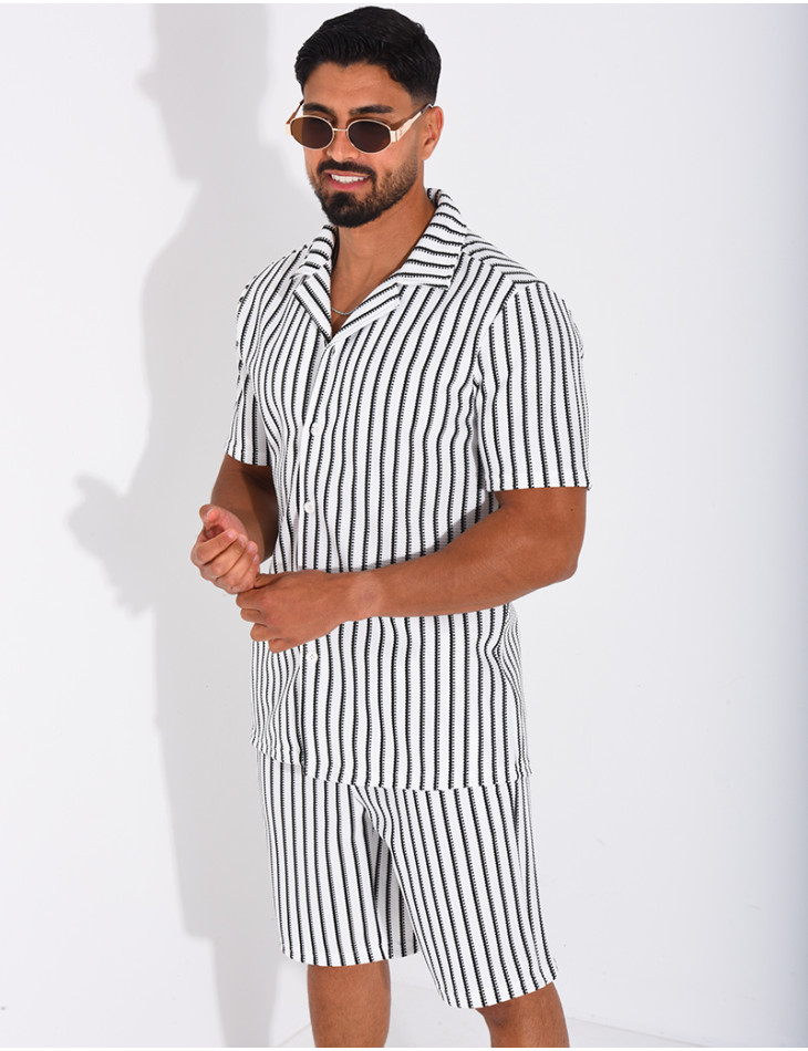 Ensemble ajouré short et chemise à rayures