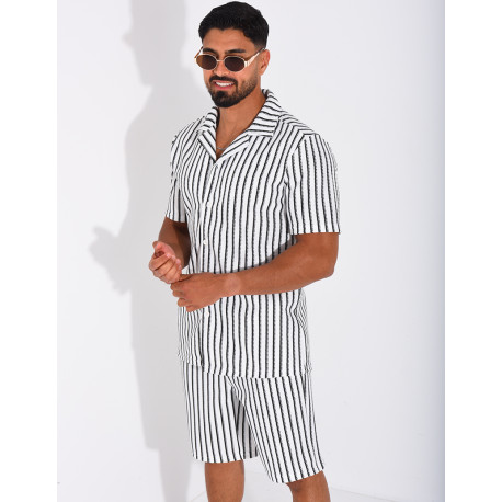Ensemble ajouré short et chemise à rayures