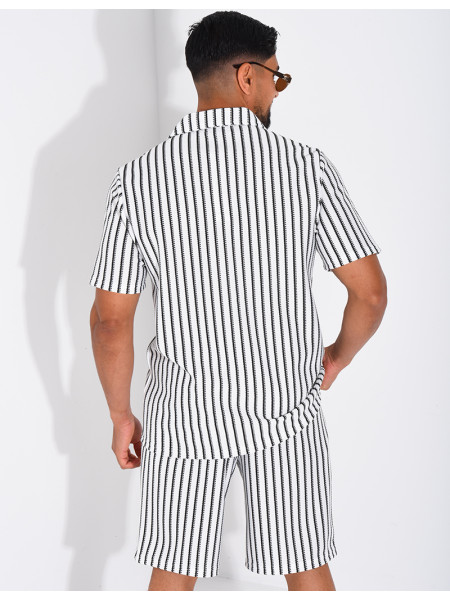 Ensemble ajouré short et chemise à rayures