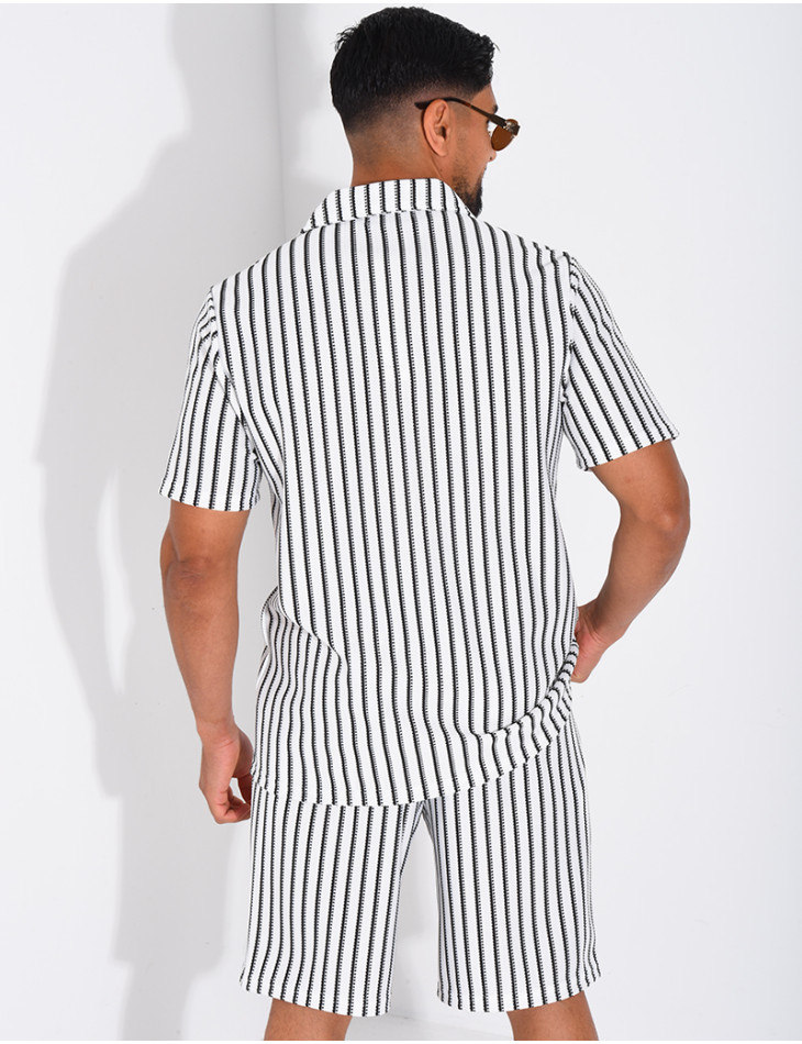 Ensemble ajouré short et chemise à rayures