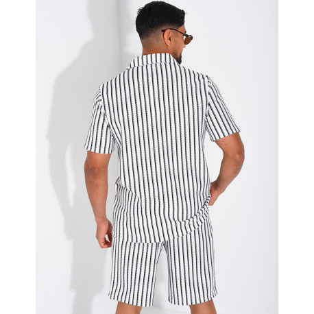Ensemble ajouré short et chemise à rayures