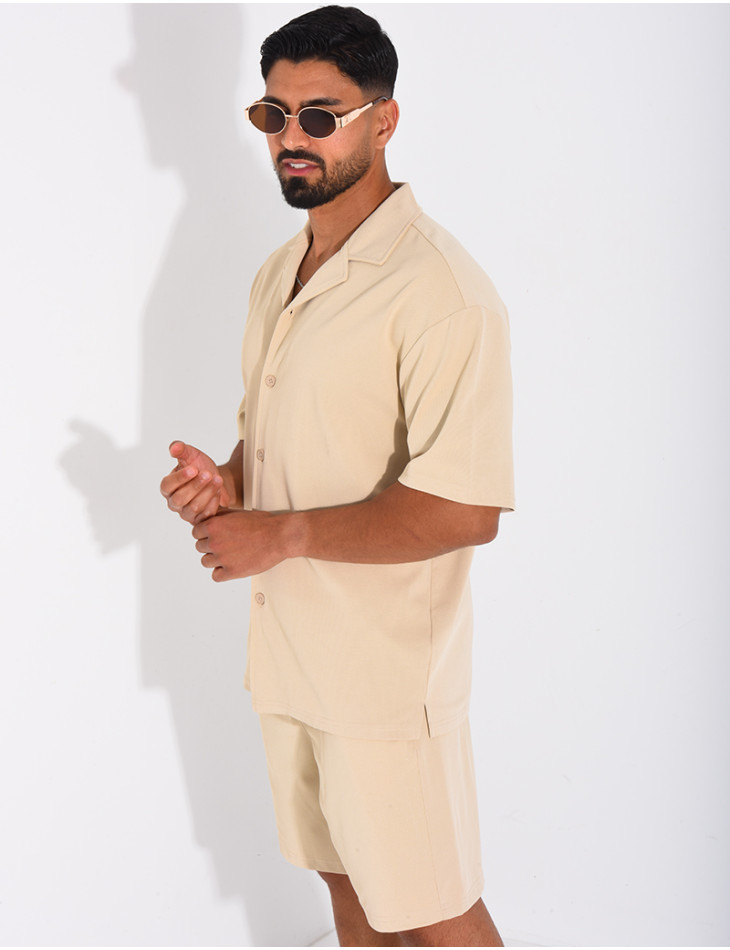 Ensemble short et chemise en nid d'abeille