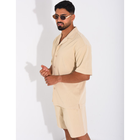 Ensemble short et chemise en nid d'abeille