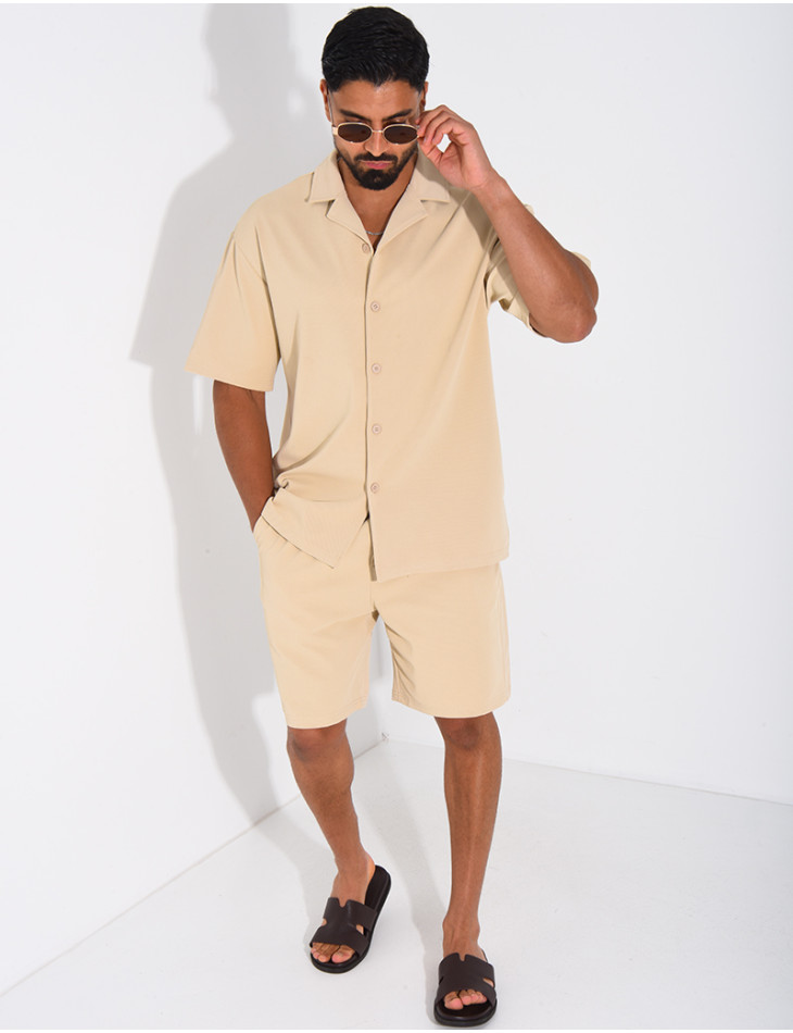 Ensemble short et chemise en nid d'abeille