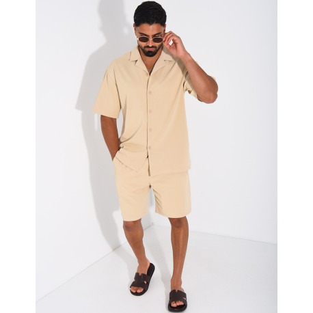 Ensemble short et chemise en nid d'abeille