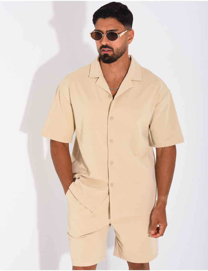 Ensemble short et chemise en nid d'abeille