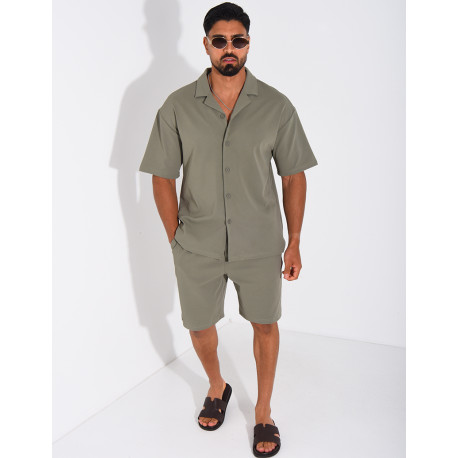 Ensemble short et chemise en nid d'abeille