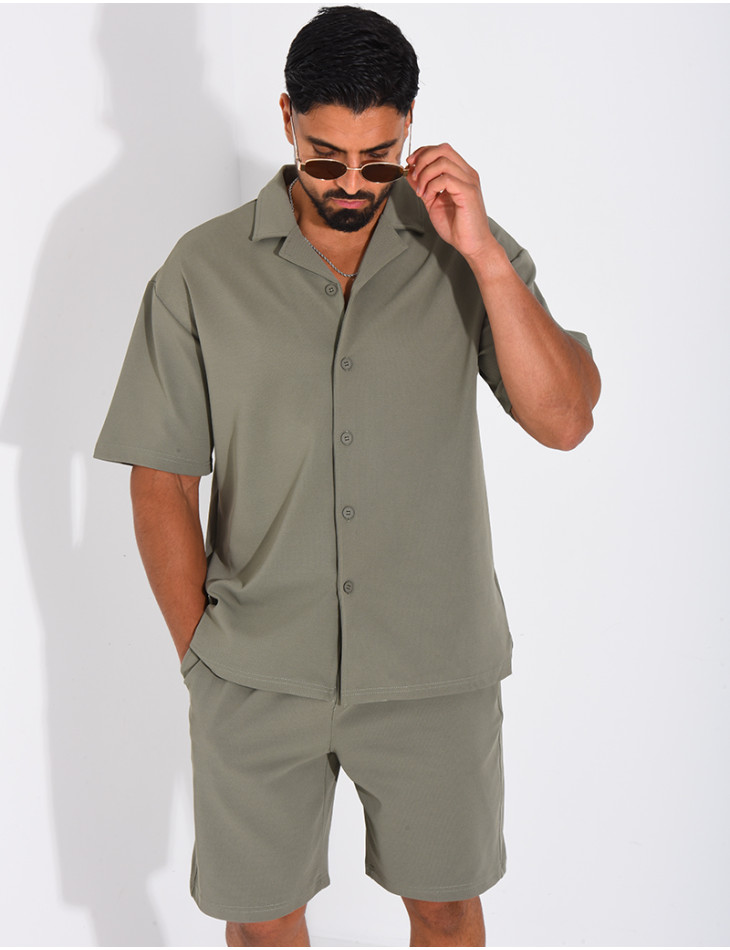 Ensemble short et chemise en nid d'abeille