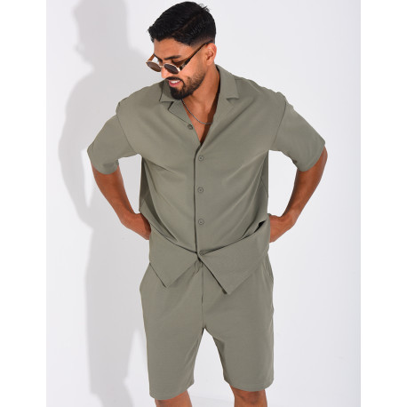 Ensemble short et chemise en nid d'abeille