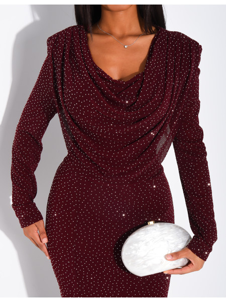 Robe longue moulante à paillette et col drapé