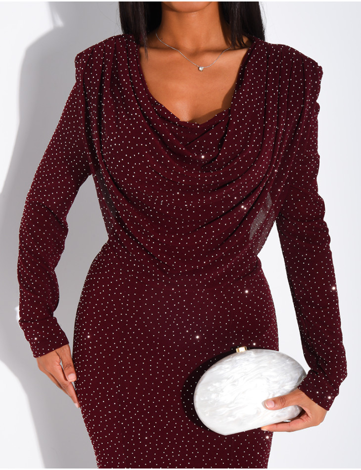 Robe longue moulante à paillette et col drapé
