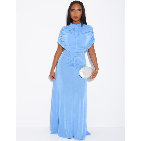 Robe longue moulante drapée manches courtes