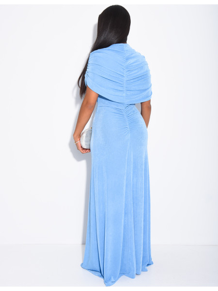Robe longue moulante drapée manches courtes