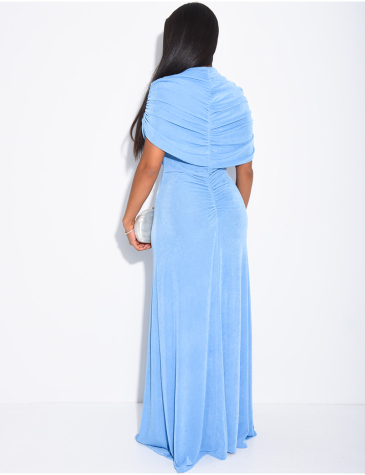 Robe longue moulante drapée manches courtes