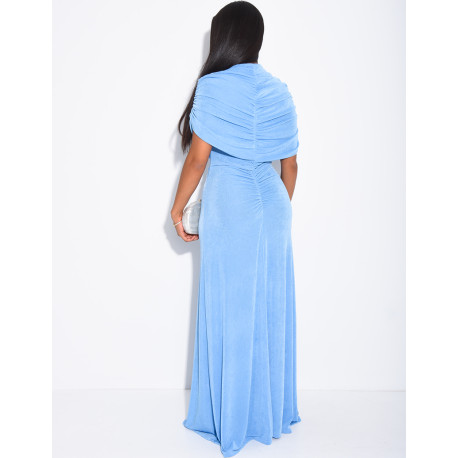 Robe longue moulante drapée manches courtes