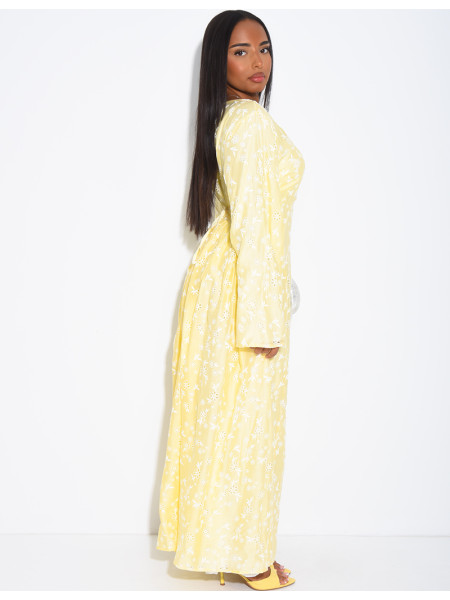 Robe longue doublée à motifs fleurs brodées