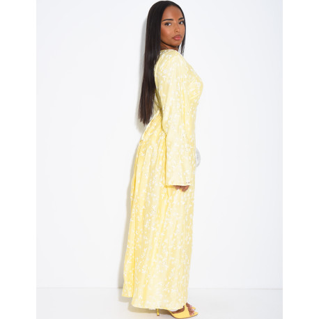 Robe longue doublée à motifs fleurs brodées