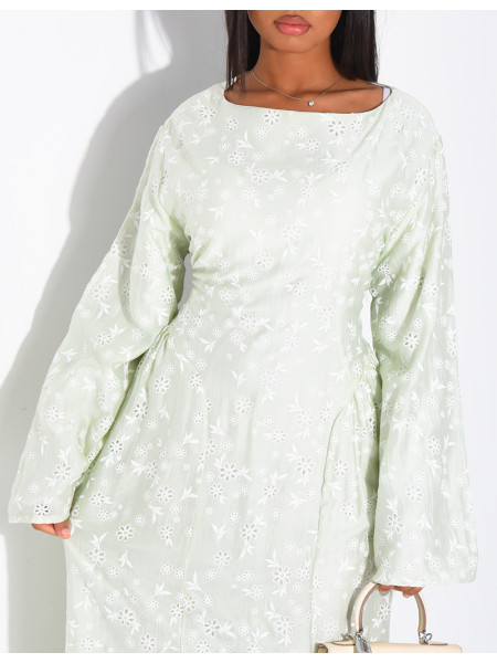 Robe longue doublée à motifs fleurs brodées