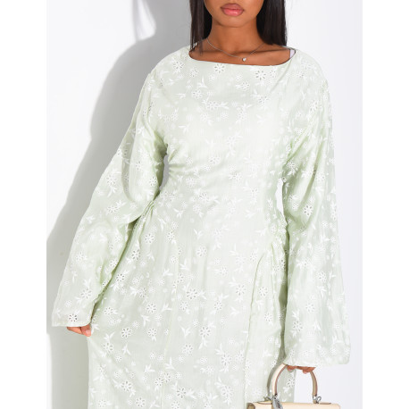 Robe longue doublée à motifs fleurs brodées