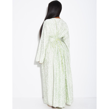 Robe longue doublée à motifs fleurs brodées