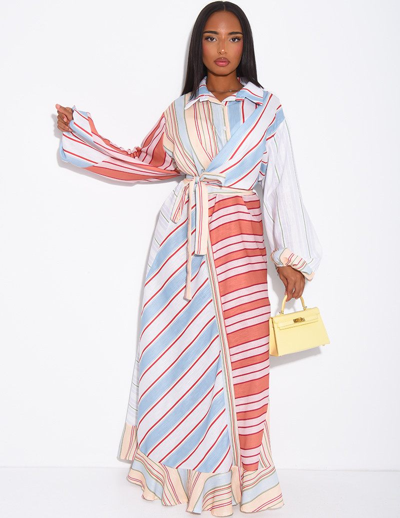 Robe longue à rayures col...