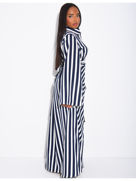 Robe longue rayée col chemise