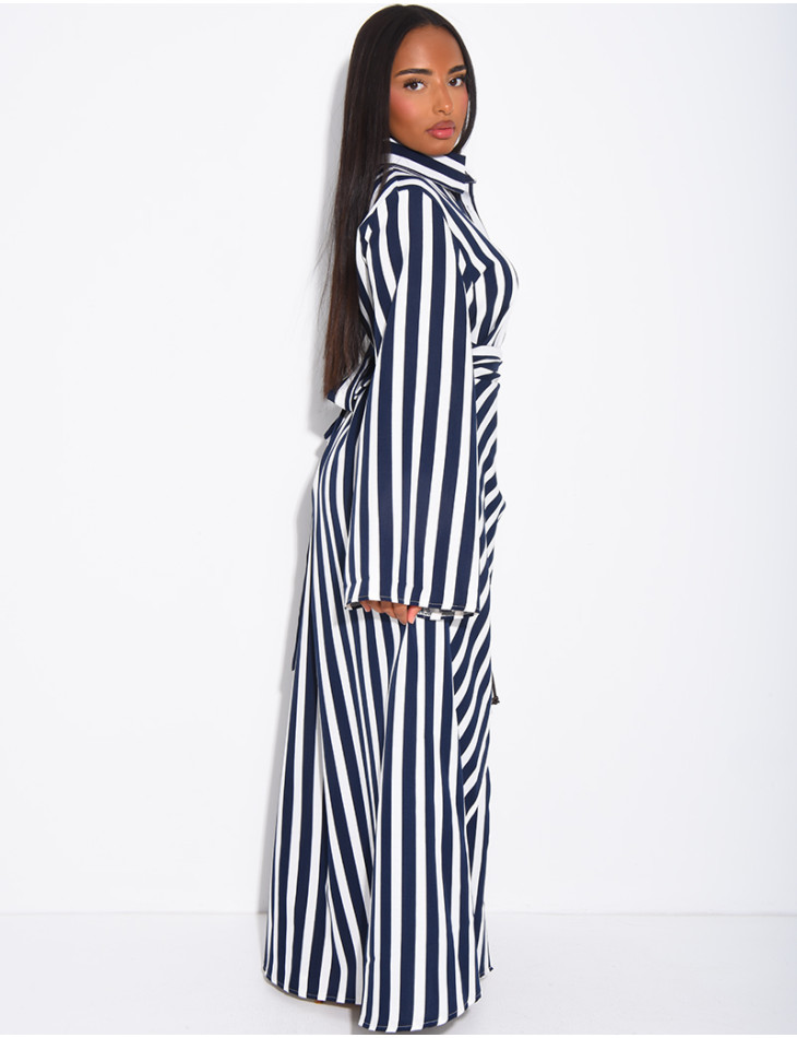 Robe longue rayée col chemise