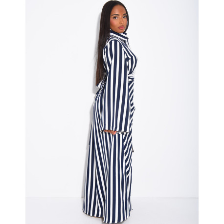 Robe longue rayée col chemise