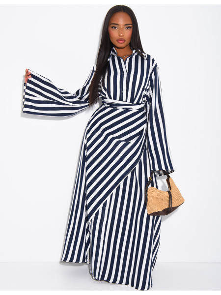 Robe longue rayée col chemise